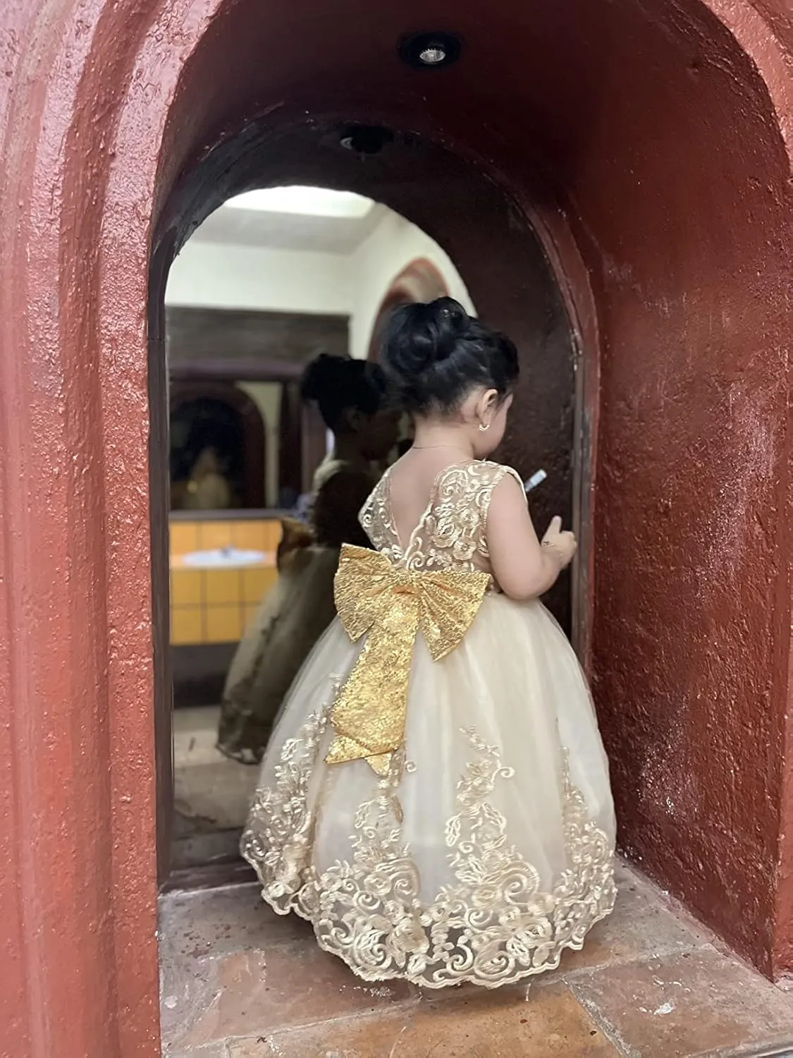 0-6T Big Bowknot Sequins Toddler Baby Girls Embroidered Lace Dresses with Headwear