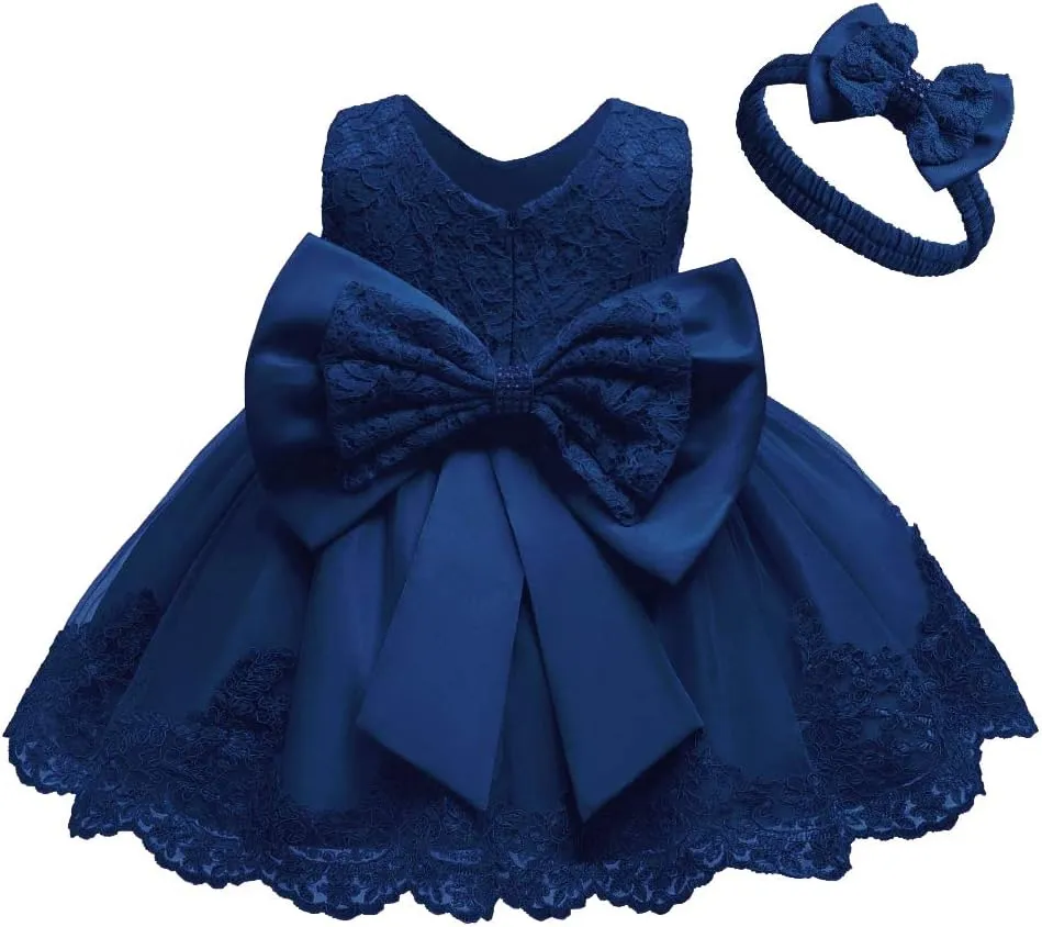 0-6T Toddler Baby Girl Embroidered Tutu Ball Gown Lace Dresses with Headwear