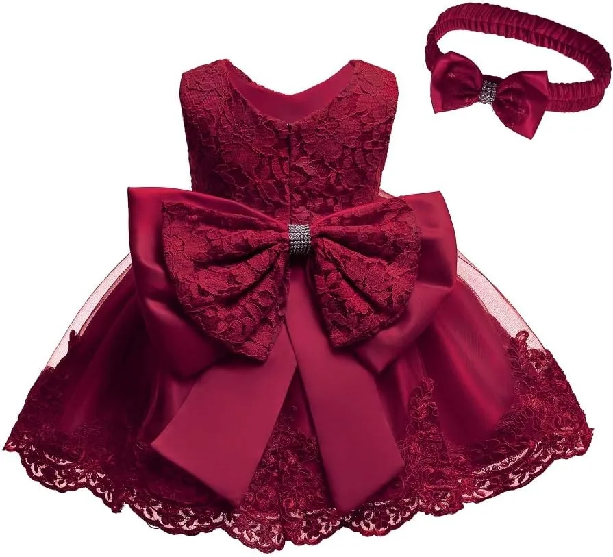 0-6T Toddler Baby Girl Embroidered Tutu Ball Gown Lace Dresses with Headwear