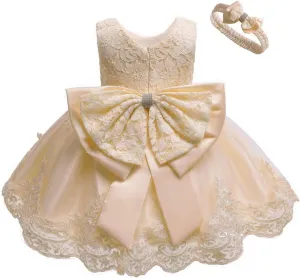 0-6T Toddler Baby Girl Embroidered Tutu Ball Gown Lace Dresses with Headwear