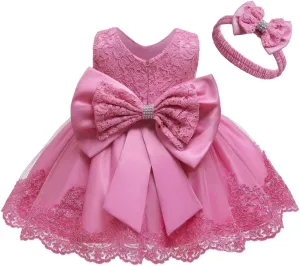 0-6T Toddler Baby Girl Embroidered Tutu Ball Gown Lace Dresses with Headwear