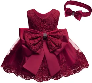 0-6T Toddler Baby Girl Embroidered Tutu Ball Gown Lace Dresses with Headwear