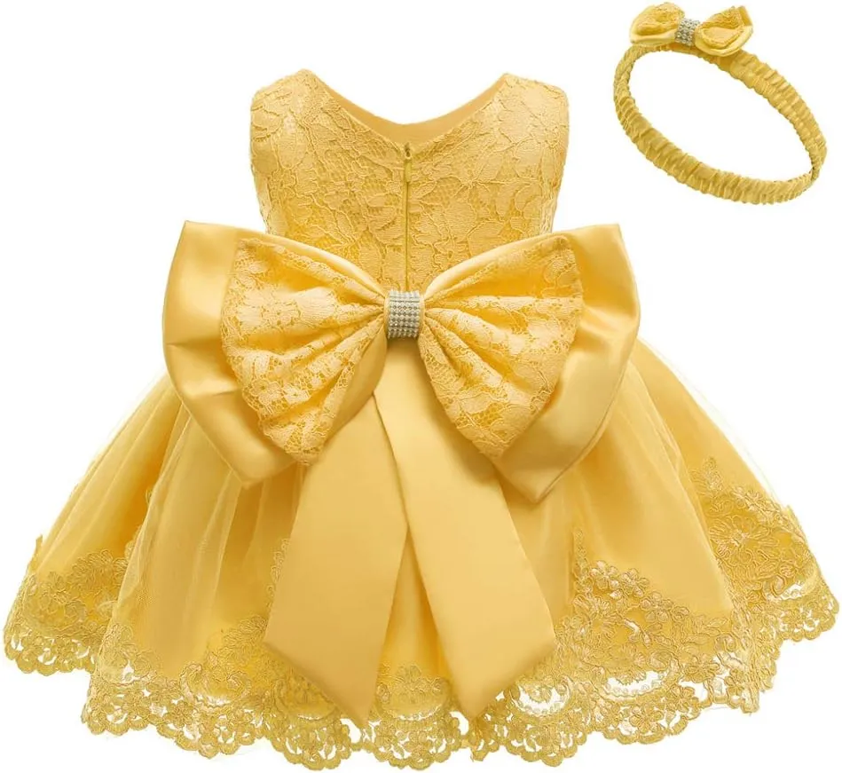 0-6T Toddler Baby Girls Embroidered Tutu Ball Gown Lace Dresses with Headwear
