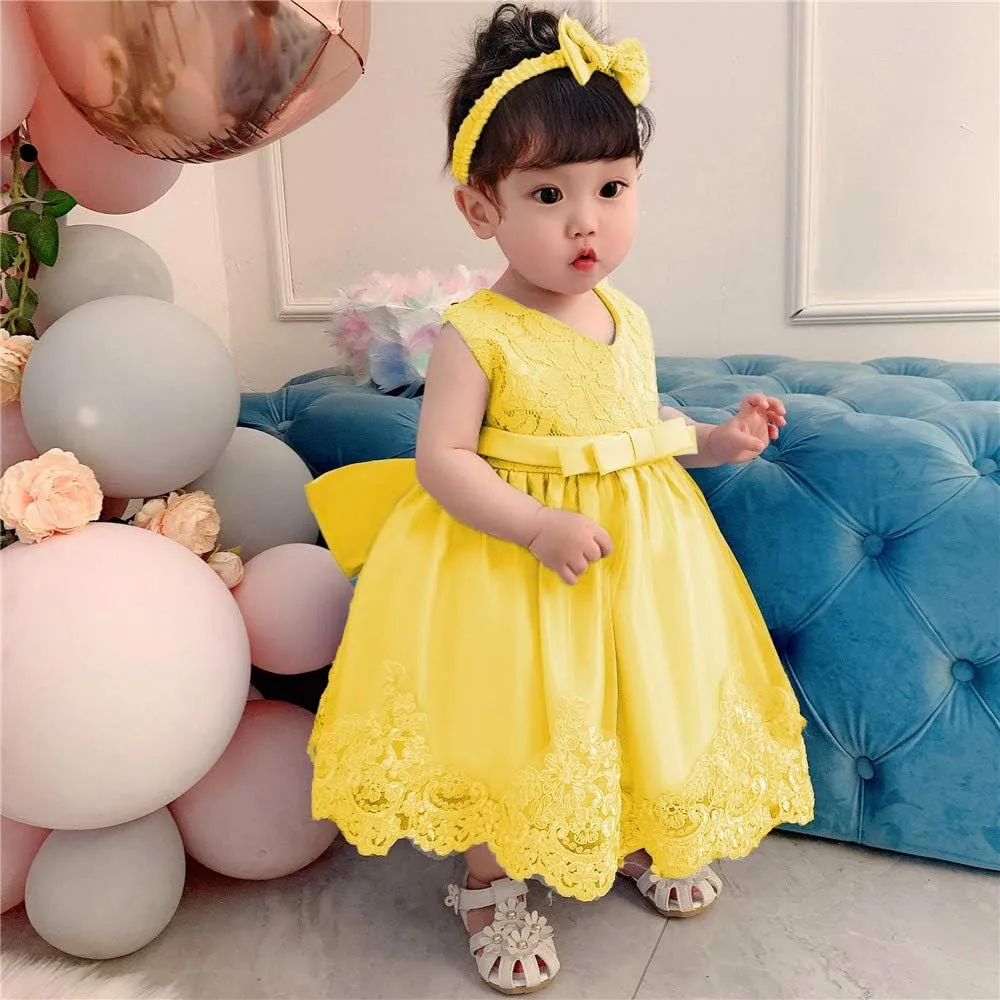 0-6T Toddler Baby Girls Embroidered Tutu Ball Gown Lace Dresses with Headwear