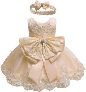 0-6T Toddler Baby Girls Embroidered Tutu Ball Gown Lace Dresses with Headwear