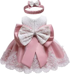 0-6T Toddler Baby Girls Embroidered Tutu Ball Gown Lace Dresses with Headwear