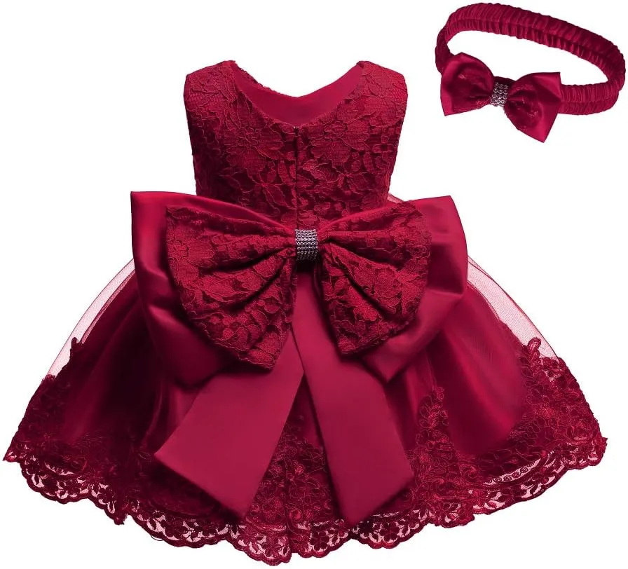 0-6T Toddler Baby Girls Embroidered Tutu Ball Gown Lace Dresses with Headwear
