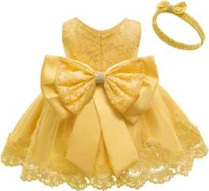 0-6T Toddler Baby Girls Embroidered Tutu Ball Gown Lace Dresses with Headwear