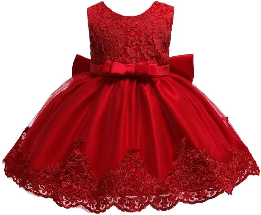 0-6T Toddler Baby Girls Embroidered Tutu Ball Gown Lace Dresses with Headwear