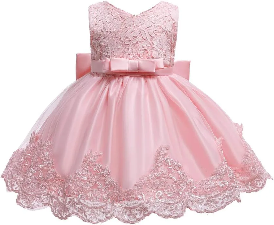 0-6T Toddler Baby Girls Embroidered Tutu Ball Gown Lace Dresses with Headwear