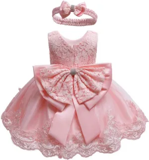 0-6T Toddler Baby Girls Embroidered Tutu Ball Gown Lace Dresses with Headwear
