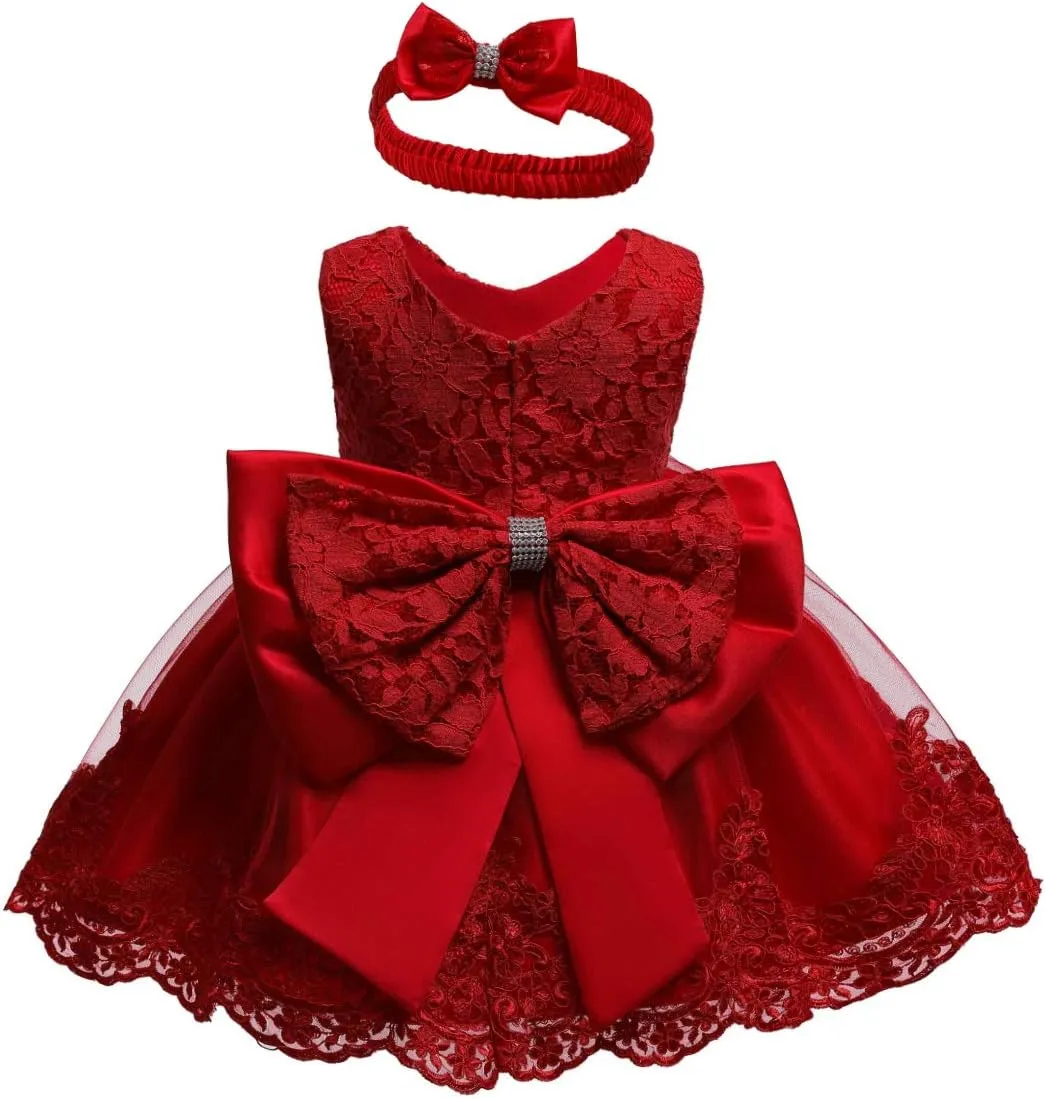 0-6T Toddler Baby Girls Embroidered Tutu Ball Gown Lace Dresses with Headwear