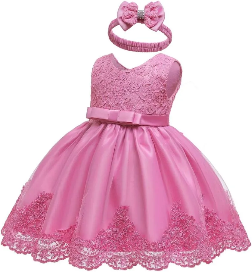 0-6T Toddler Baby Girls Embroidered Tutu Ball Gown Lace Dresses with Headwear
