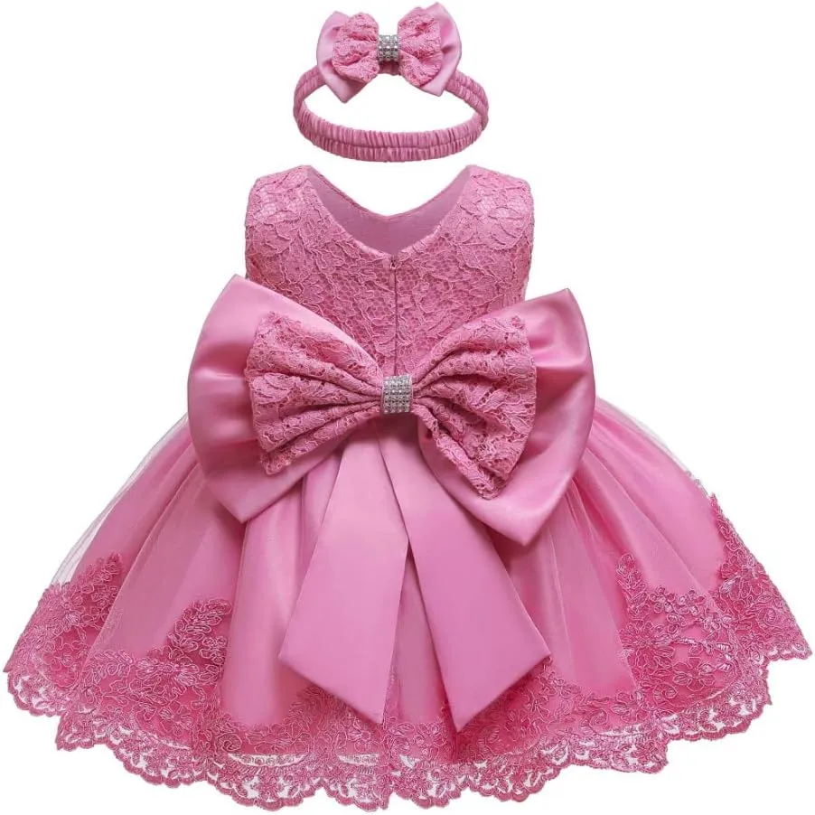 0-6T Toddler Baby Girls Embroidered Tutu Ball Gown Lace Dresses with Headwear