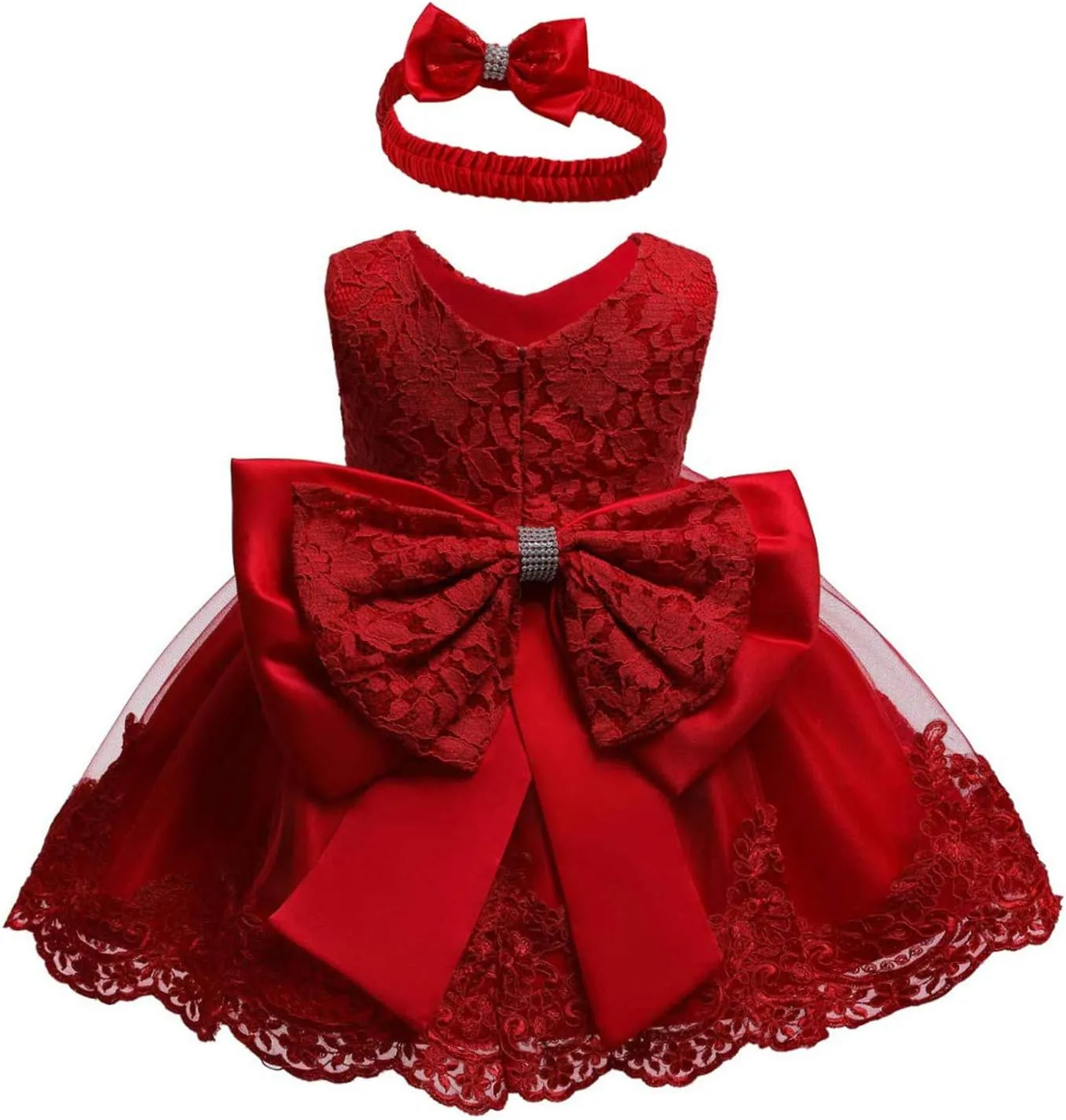 0-6T Toddler Girls Pageant Lace Dresses Baby Birthday Party Embroidery Dress with Headwear