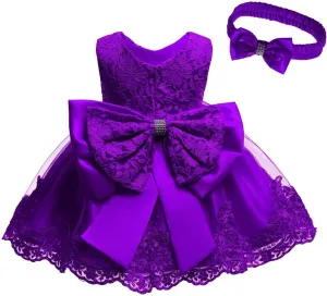 0-6T Toddler Girls Pageant Lace Dresses Baby Birthday Party Embroidery Dress with Headwear