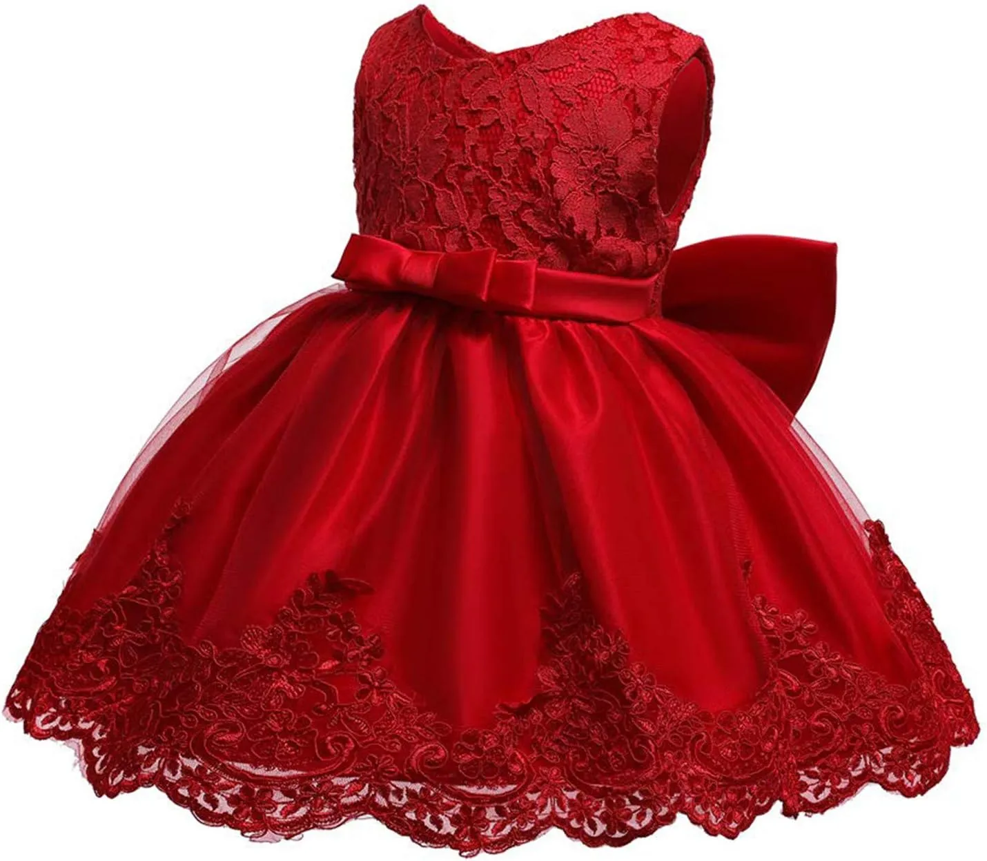0-6T Toddler Girls Pageant Lace Dresses Baby Birthday Party Embroidery Dress with Headwear