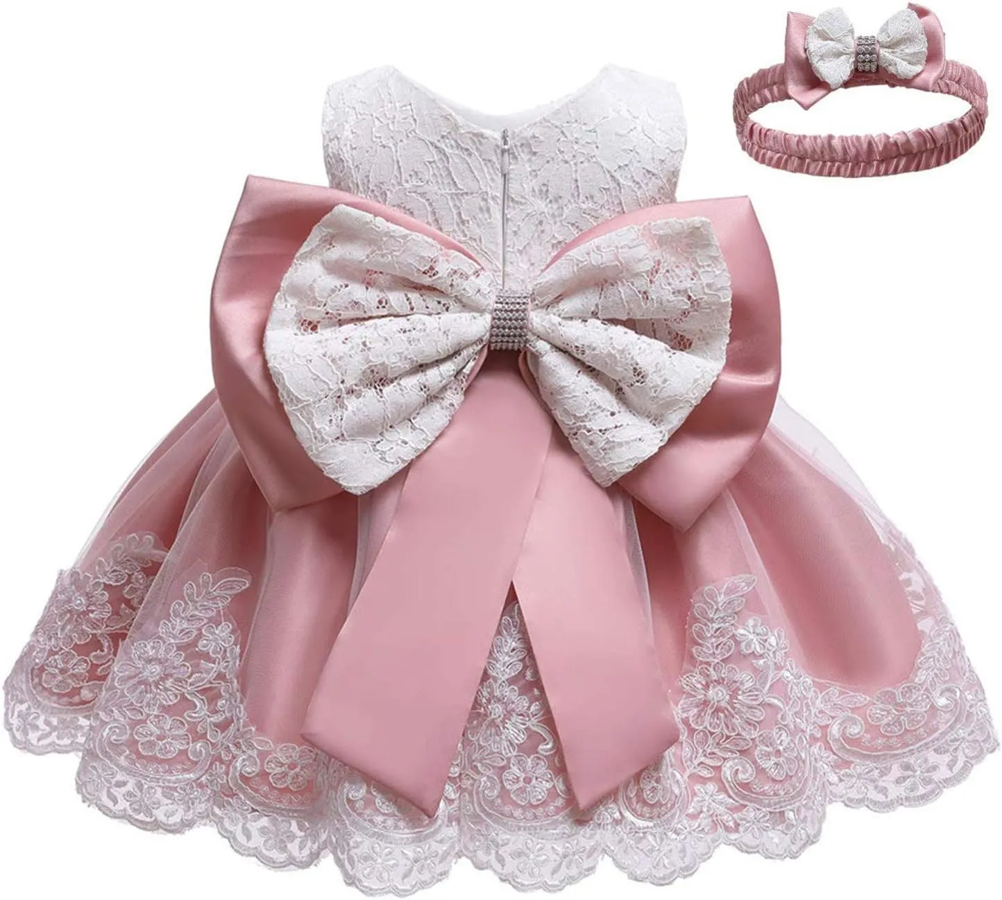 0-6T Toddler Girls Pageant Lace Dresses Baby Birthday Party Embroidery Dress with Headwear