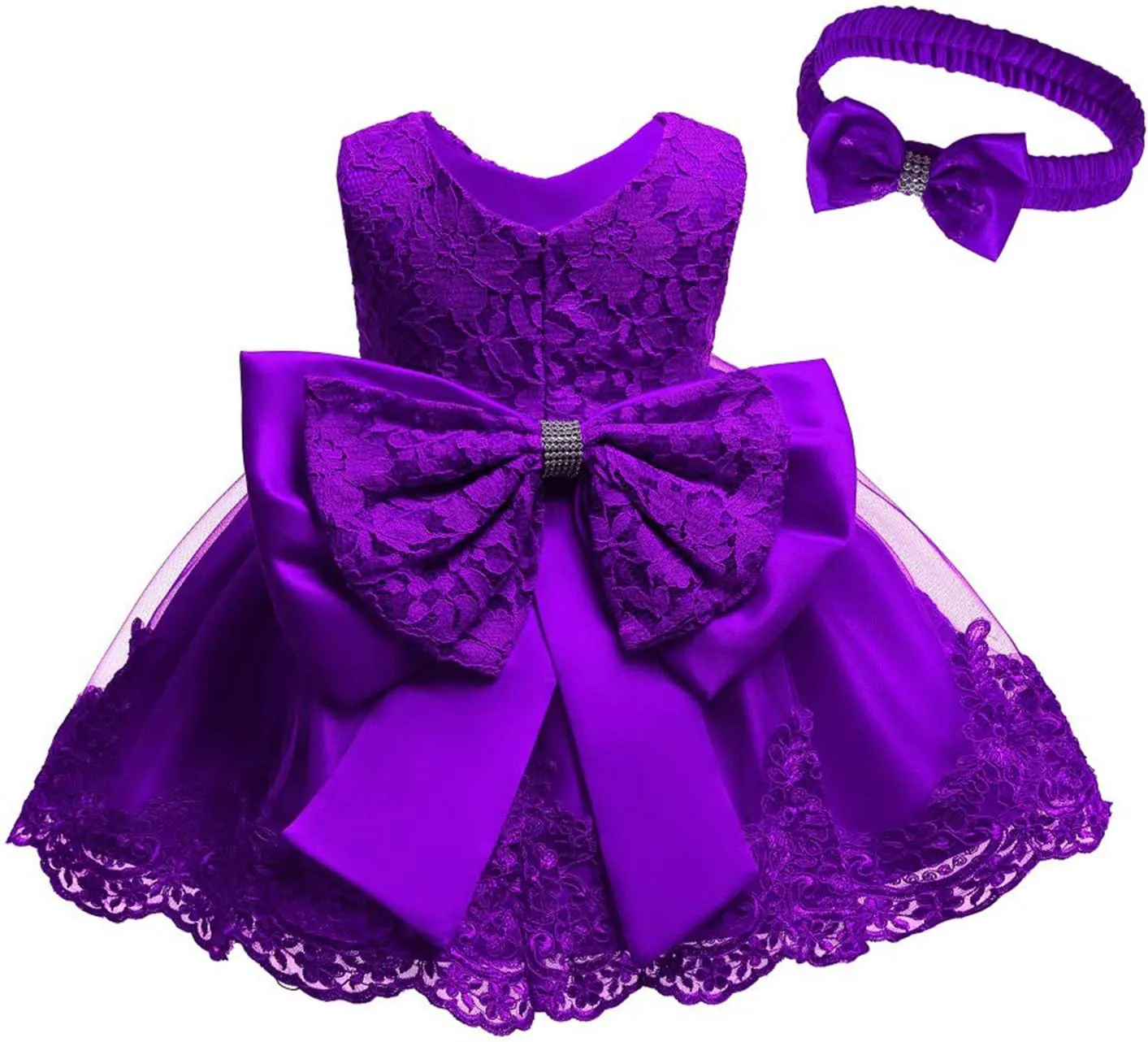 0-6T Toddler Girls Pageant Lace Dresses Baby Birthday Party Embroidery Dress with Headwear