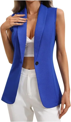 2024 Fall Blazer Vest for Women Casual Solid Open Front Blazers Vests Business Lapel Open Front Blazer Waistcoat