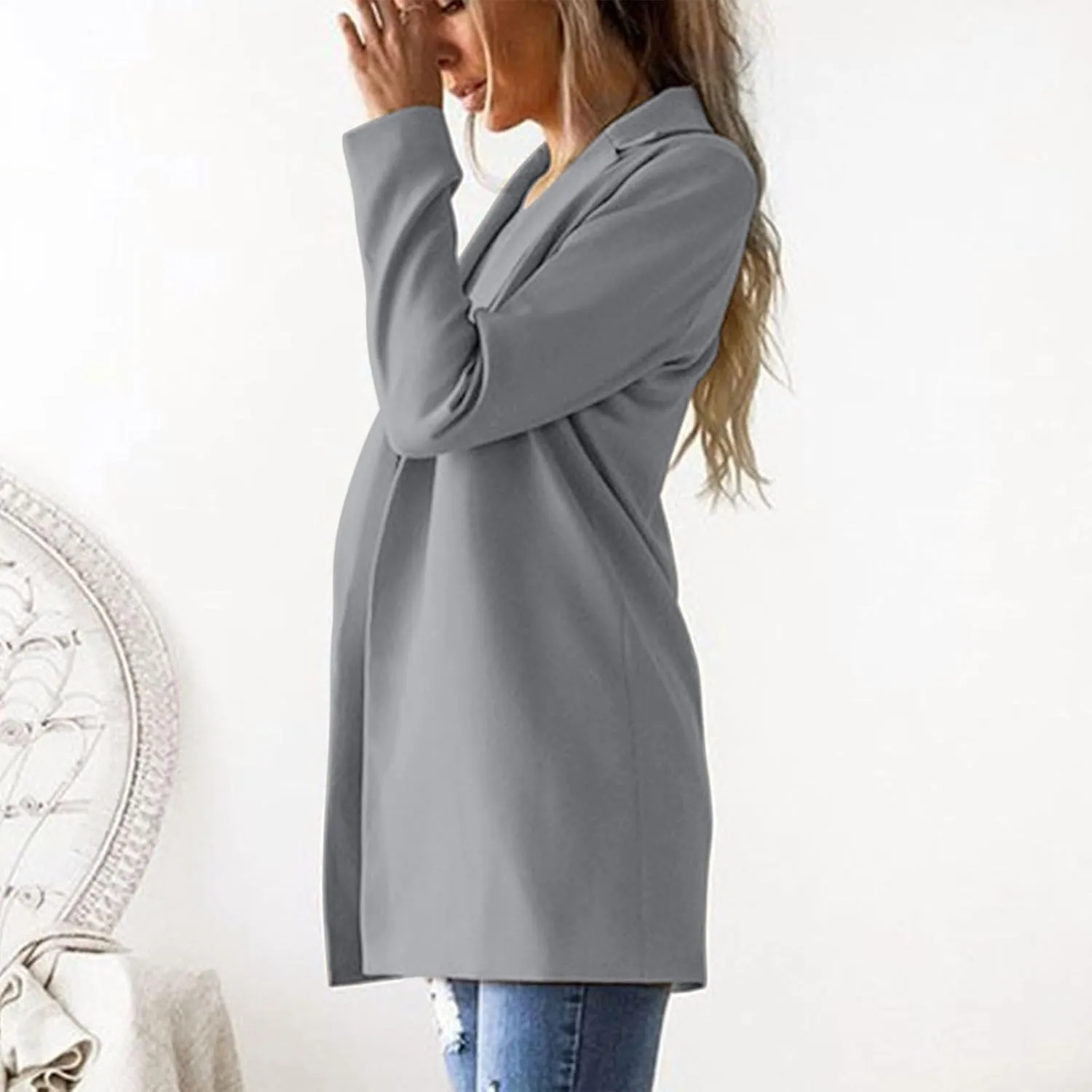 2024 Fall Blazers for Women Business Casual Solid Plus Size Blazers Jackets Open Front Work Office Blazer Coat