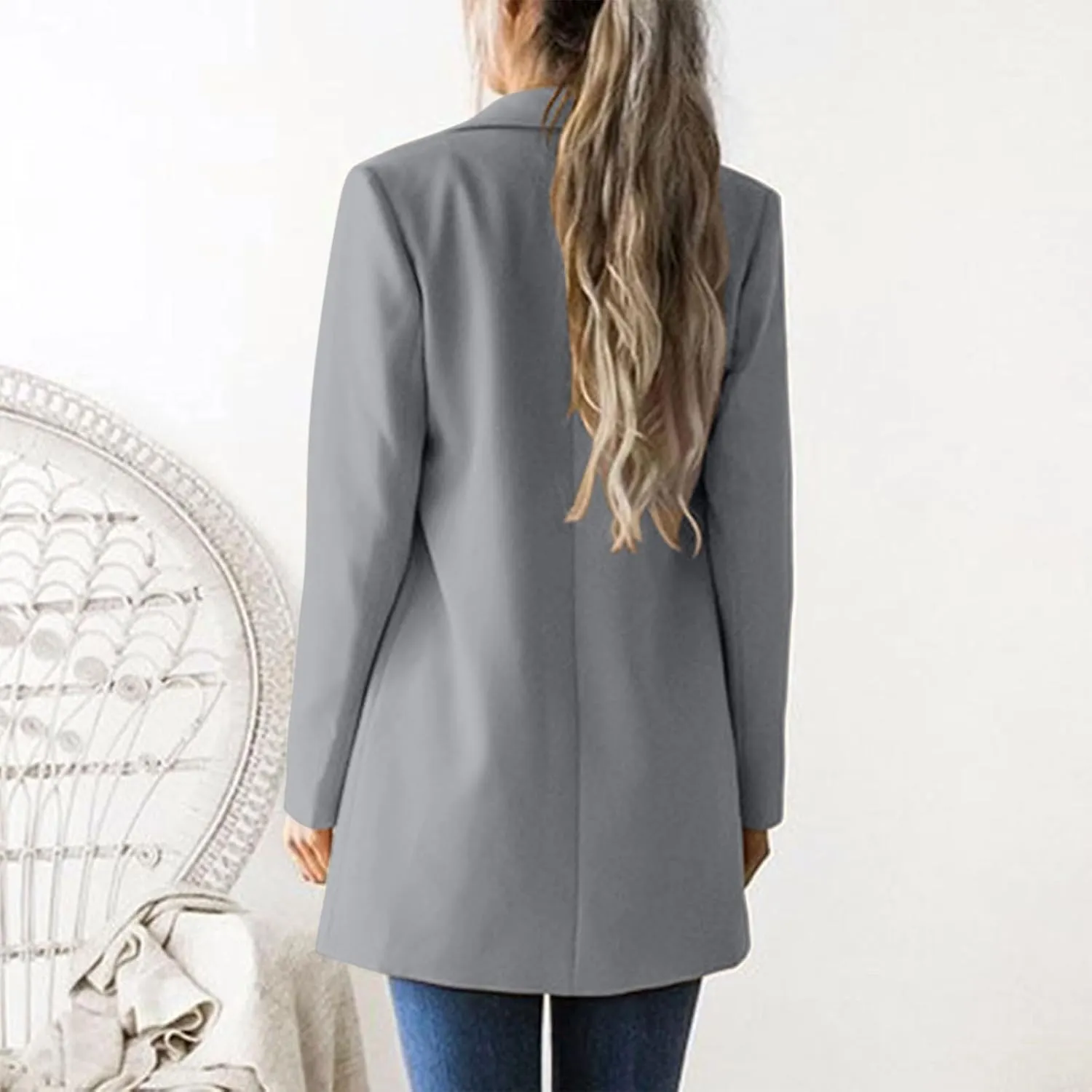 2024 Fall Blazers for Women Business Casual Solid Plus Size Blazers Jackets Open Front Work Office Blazer Coat