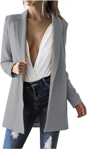 2024 Fall Blazers for Women Business Casual Solid Plus Size Blazers Jackets Open Front Work Office Blazer Coat