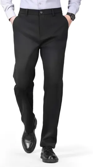 2025 New Mens Stretch Dress Pants, Men's Classic Fit Casual Golf Work Suit Pants Lightweight Flat Front Pants Black