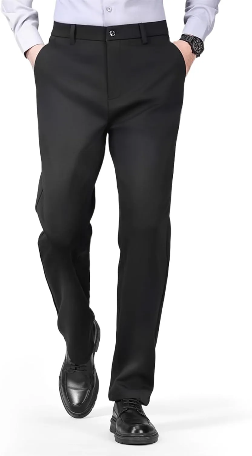 2025 New Mens Stretch Dress Pants, Men's Classic Fit Casual Golf Work Suit Pants Lightweight Flat Front Pants Black