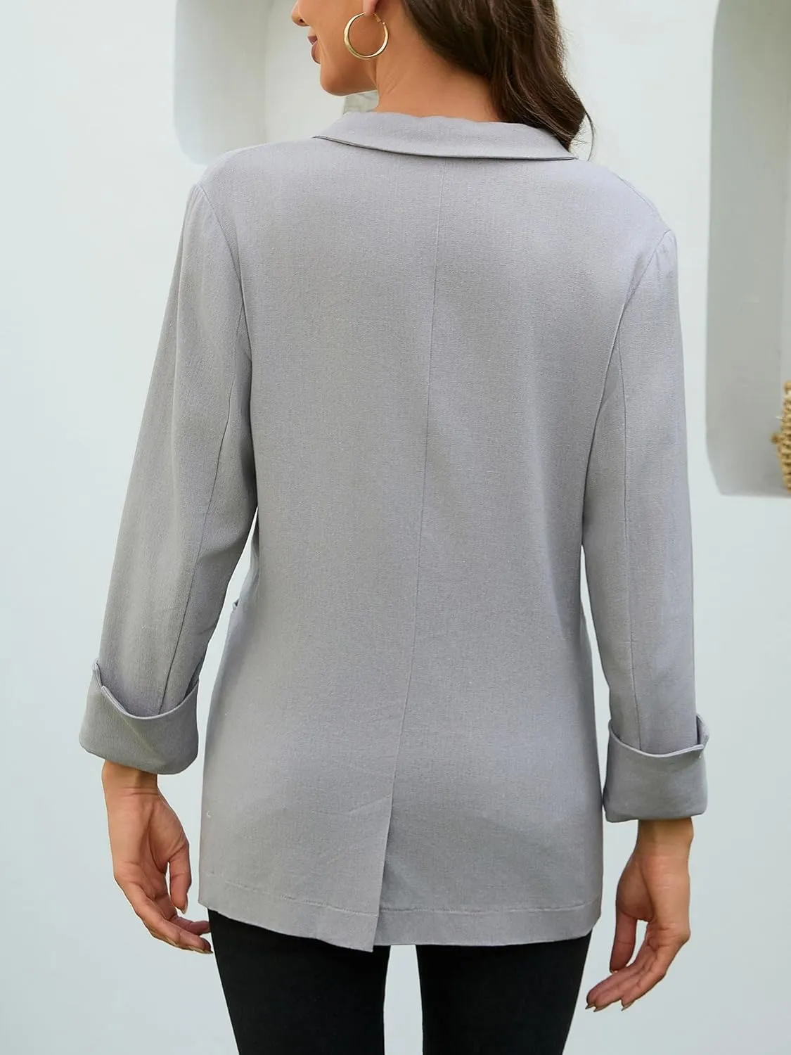 2025 Women's One Button Linen Blazers 3/4 Sleeve Casual Suit Jackets