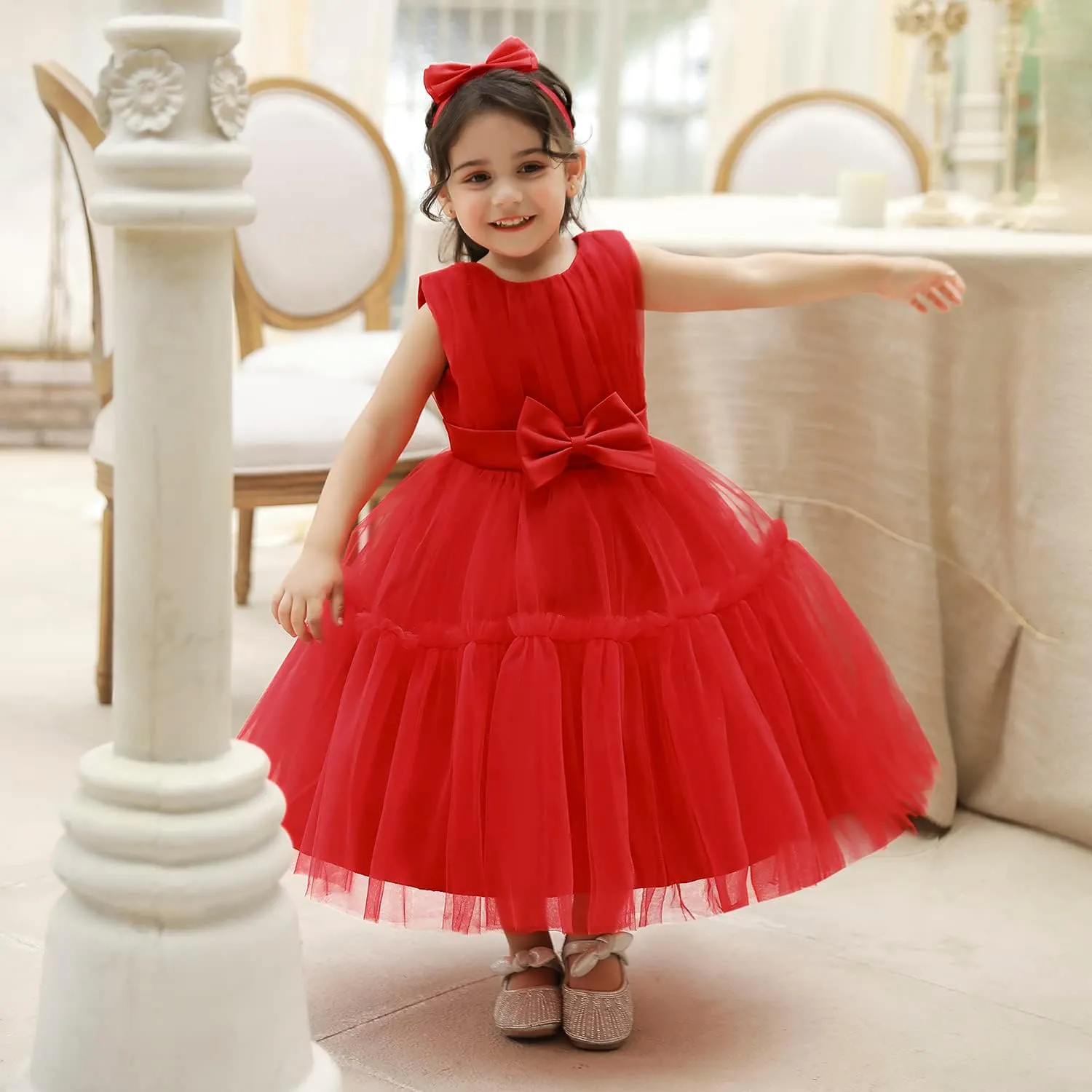 3M-9T Baby Girls Flower Dress Embroidery Paqeant Party Wedding Lace Dresses