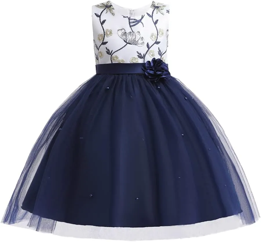 3M-9T Baby Girls Flower Dress Embroidery Paqeant Party Wedding Lace Dresses