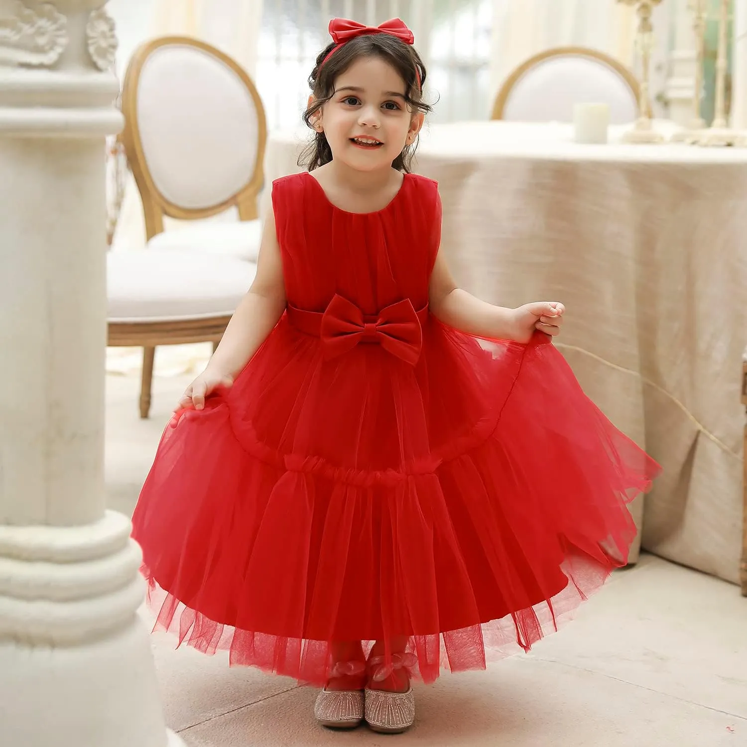 3M-9T Baby Girls Flower Dress Embroidery Paqeant Party Wedding Lace Dresses