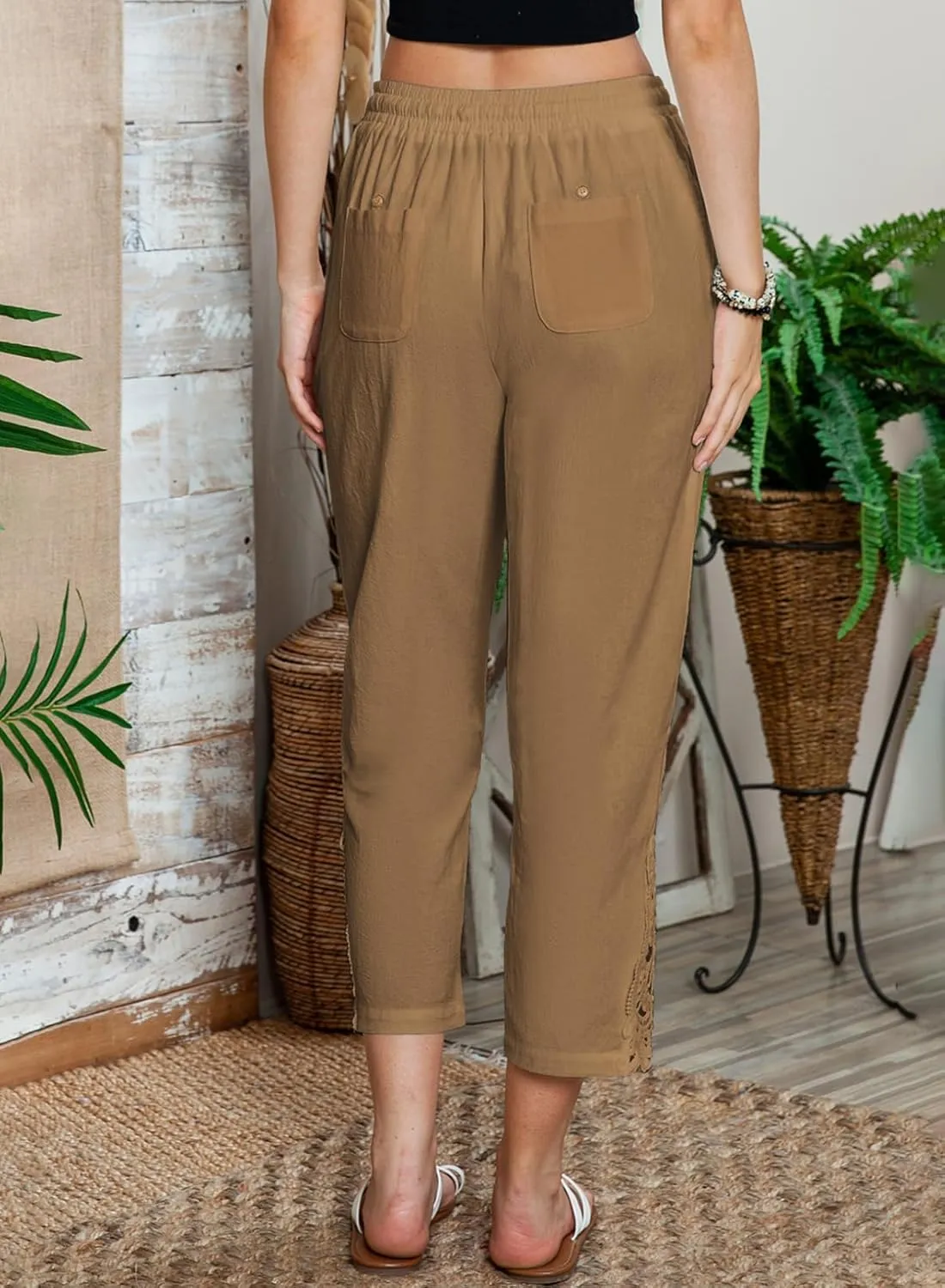Acelitt Women Casual Lightweight Drawstring Elastic Waist Pants with Pockets, S-XXL