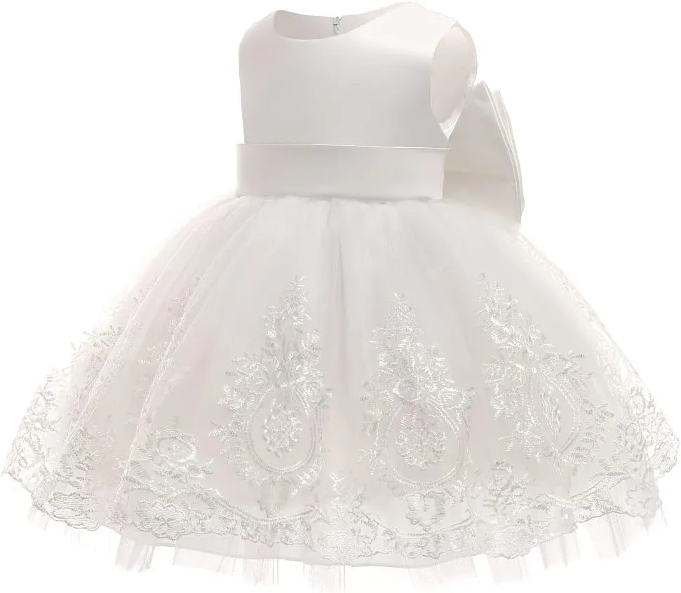 AIMJCHLD 0-6 Years Toddler Baby Girls Pageant Lace Embroidery Dresses Formal Dress with Headwear