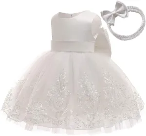 AIMJCHLD 0-6 Years Toddler Baby Girls Pageant Lace Embroidery Dresses Formal Dress with Headwear