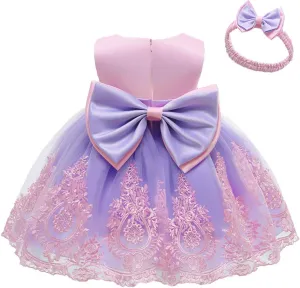 AIMJCHLD 0-6 Years Toddler Baby Girls Pageant Lace Embroidery Dresses Formal Dress with Headwear