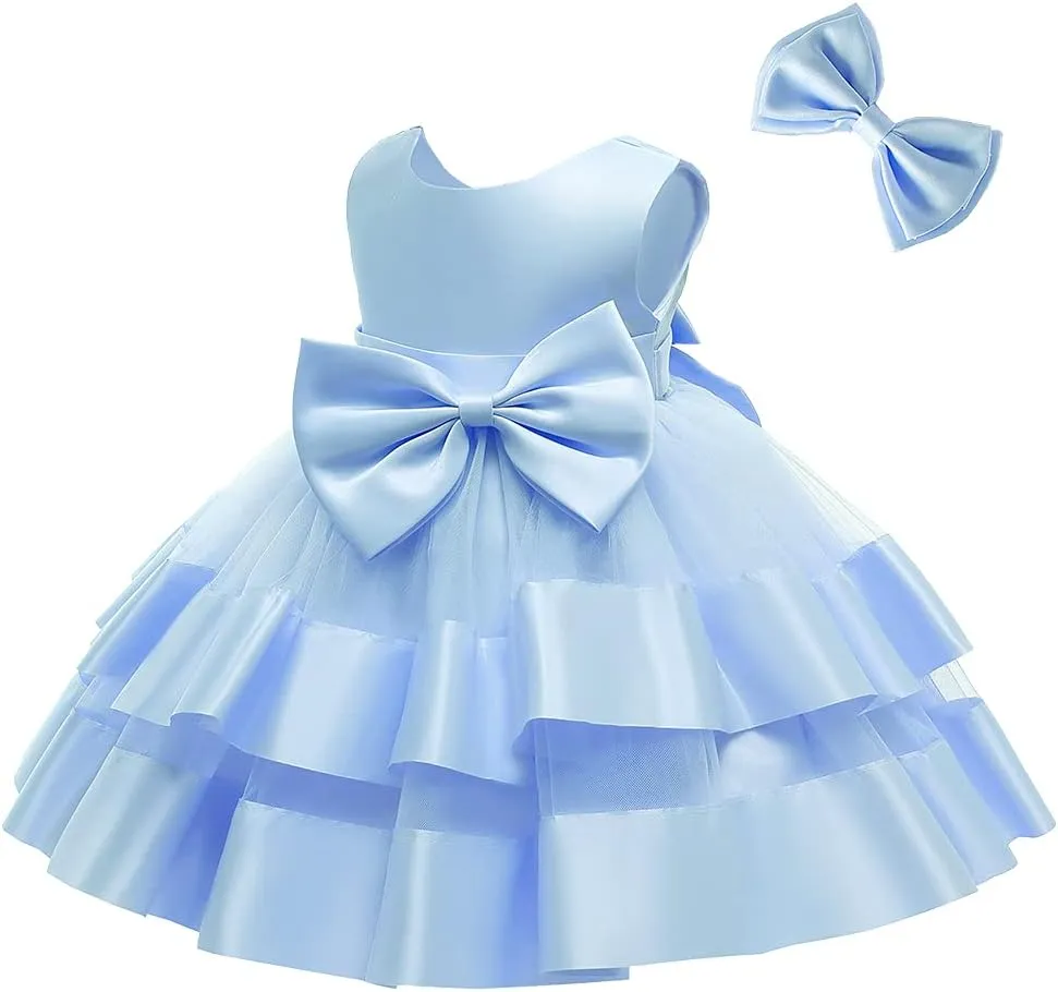 AIMJCHLD 0-6T Baby Girls V Backless Flower Dress Pageant Party Wedding Gown Dresses with Hair Bow