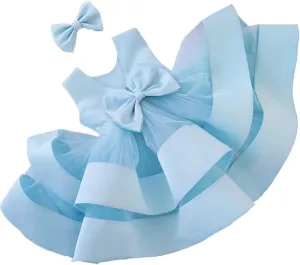 AIMJCHLD 0-6T Baby Girls V Backless Flower Dress Pageant Party Wedding Gown Dresses with Hair Bow