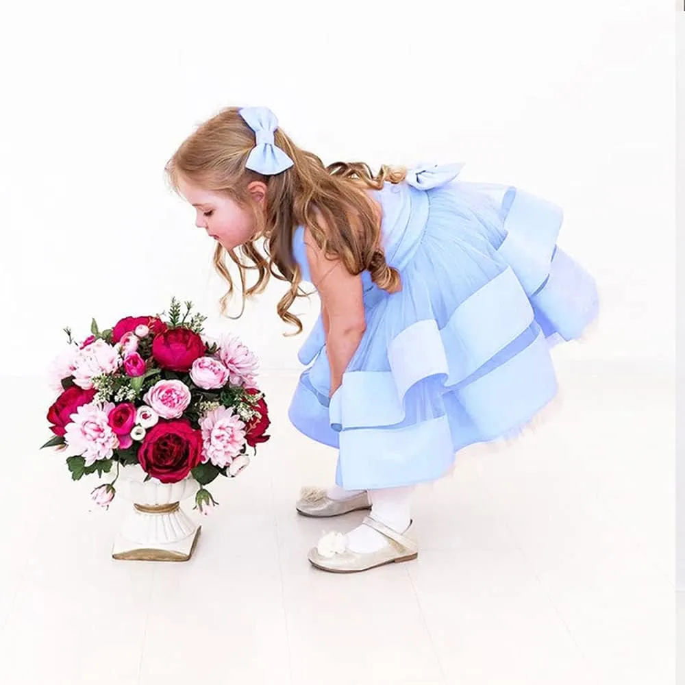 AIMJCHLD 0-6T Baby Girls V Backless Flower Dress Pageant Party Wedding Gown Dresses with Hair Bow