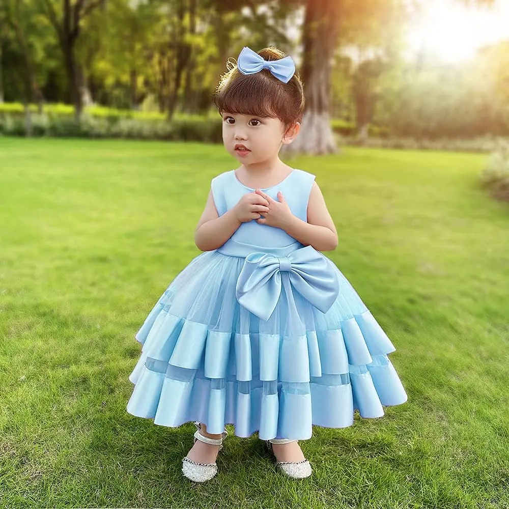 AIMJCHLD 0-6T Baby Girls V Backless Flower Dress Pageant Party Wedding Gown Dresses with Hair Bow