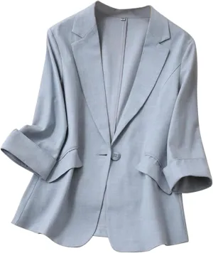 Aniywn Linen Blazer Women Summer Lightweight Casual One Button Linen Work Jackets Lapel 3/4 Sleeve Blazer for Women Trendy