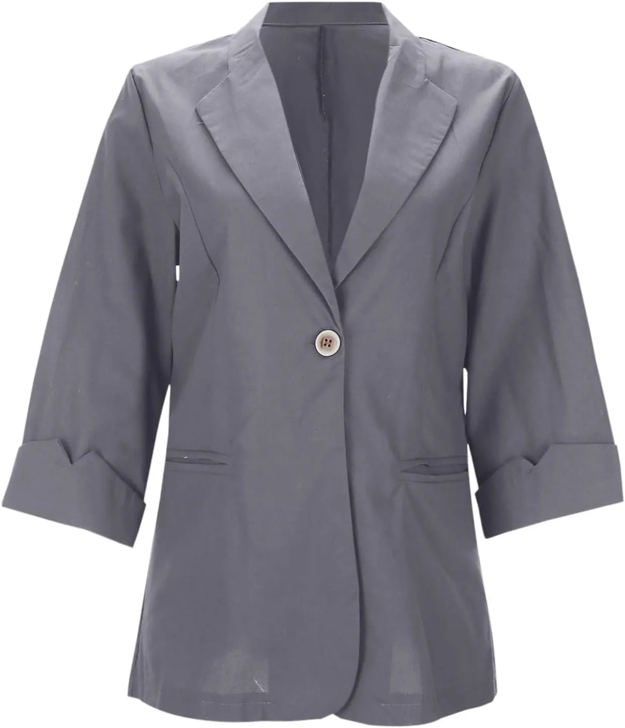 Aniywn Linen Blazer Women Summer Lightweight Casual One Button Linen Work Jackets Lapel 3/4 Sleeve Blazer for Women Trendy