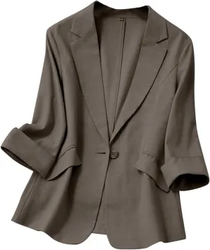 Aniywn Linen Blazer Women Summer Lightweight Casual One Button Linen Work Jackets Lapel 3/4 Sleeve Blazer for Women Trendy