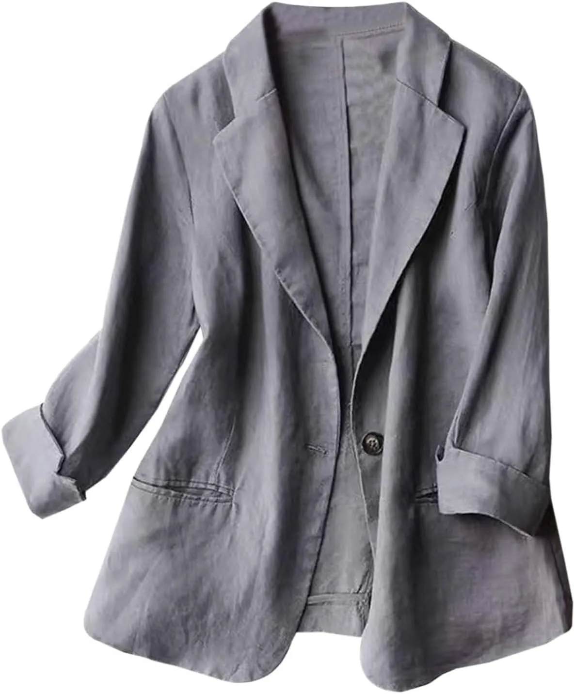 Aniywn Linen Blazer Women Summer Lightweight Casual One Button Linen Work Jackets Lapel 3/4 Sleeve Blazer for Women Trendy
