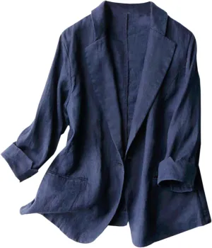 Aniywn Linen Blazer Women Summer Lightweight Casual One Button Linen Work Jackets Lapel 3/4 Sleeve Blazer for Women Trendy