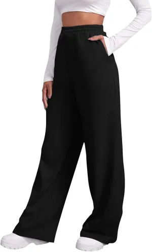 Baggy Wide Leg Sweatpants Womens High Waist Fleece Joggers with Pockets Lounge Pants Casual Comfy Drawstring Sweat Pants Fleece Lined Sweatpants Women Y2k Clothes Fleece Joggers Pants