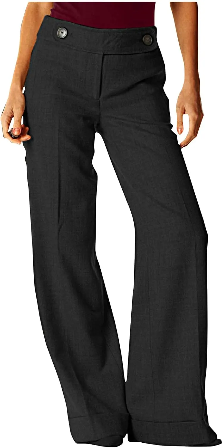 Baggy Wide Leg Trousers Women Plus Size High Waisted Pants Comfy Lounge Pants with Pockets Bootcut Palazzo Pants