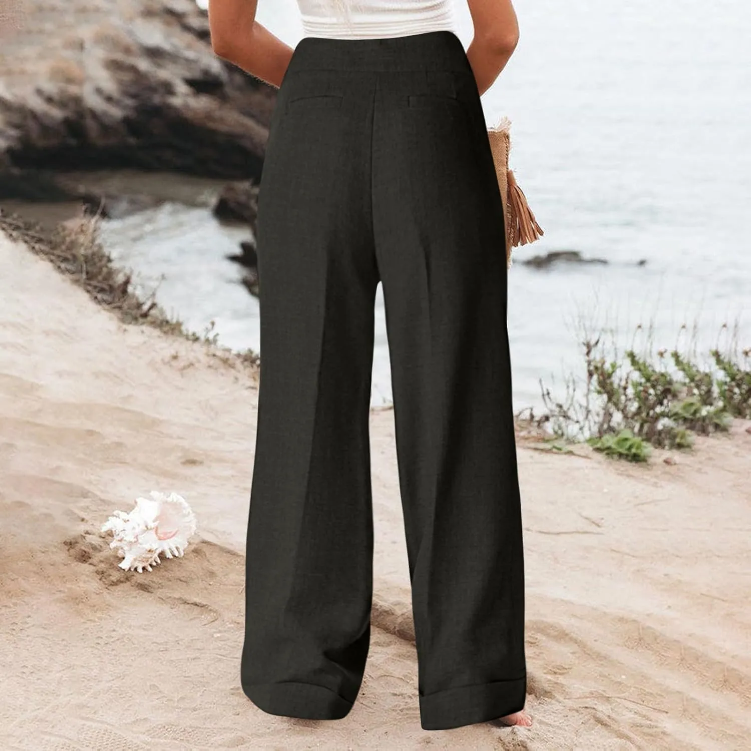 Baggy Wide Leg Trousers Women Plus Size High Waisted Pants Comfy Lounge Pants with Pockets Bootcut Palazzo Pants