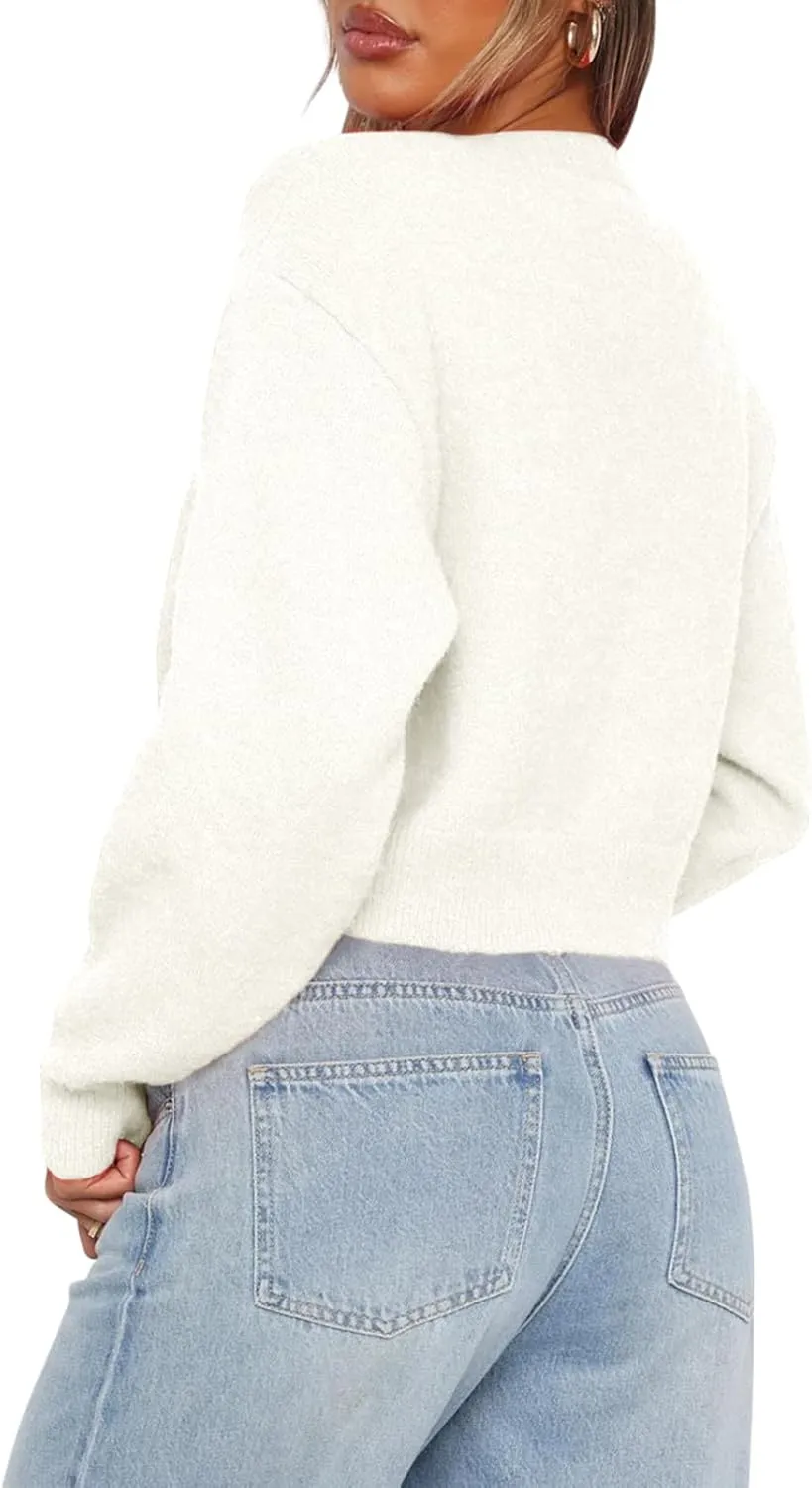 Balimtoy Women's Cropped Cardigan Sweaters Long Sleeve Button Down Sweaters Knit Cardigan Cute Y2k Open Front Crop Top